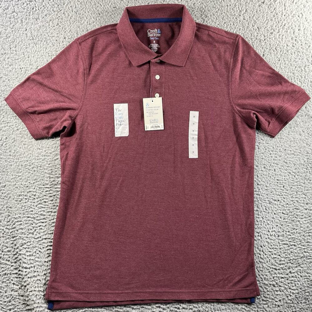 NWT Croft & Barrow Easy Care Pique Polo Shirt Mens Medium M Aged Wine Burgundy